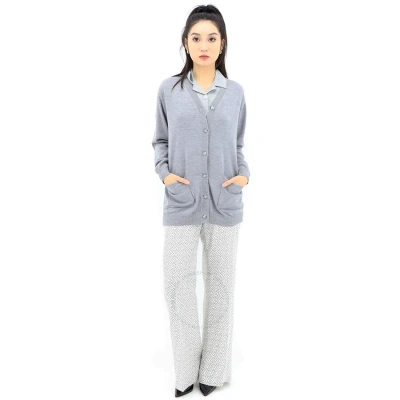 Burberry Ladies Cloud Grey Wool Cardigan Detail Silk Jersey Shirt