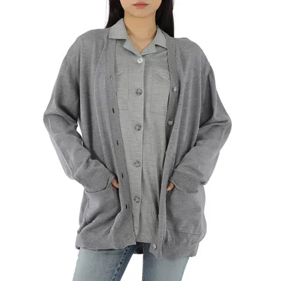 Pre-owned Burberry Ladies Cloud Grey Wool Cardigan Detail Silk Jersey Shirt In Gray
