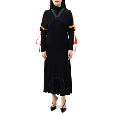 Burberry Louise Colorblock Jersey Turtle Neck Dress In Black