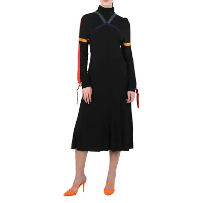 Pre-owned Burberry Ladies Colour Block Detail Jersey Turtleneck Dress In Black, Brand Size