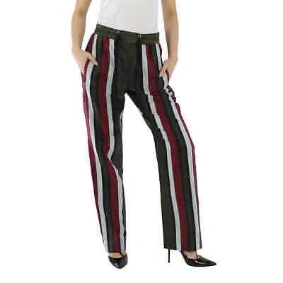 Pre-owned Burberry Ladies Cotton Silk Striped Tailored Track Pants In Multicolor