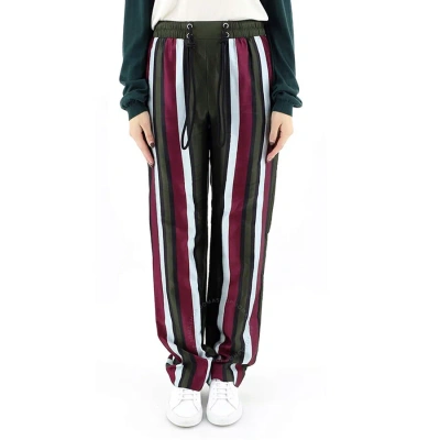 Burberry Ladies Cotton Silk Striped Tailored Track Pants In Olive Stripe