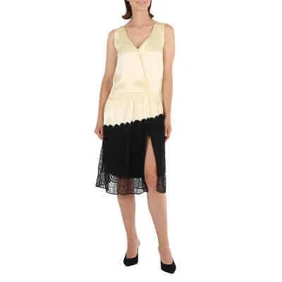 Pre-owned Burberry Ladies Cream Silk Satin And Lace Sleeveless Dress In Ivory