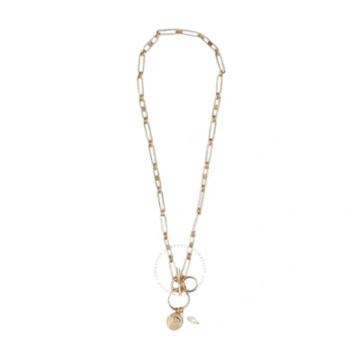 Burberry Ladies Crystal/ White Resin Pearl Gold-plated Chain-link Necklace