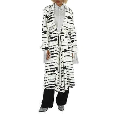 Pre-owned Burberry Ladies Cut-out Detail Watercolour Print Trench Coat In White