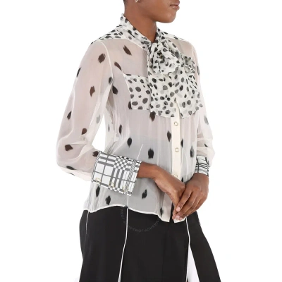 Burberry Ladies Dalmatian Print Pussy-bow Blouse In Black/white