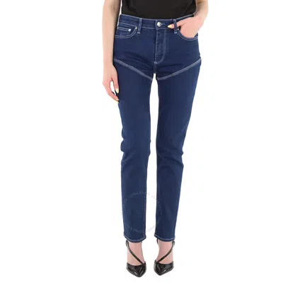 Burberry Ladies Dark Blue Felicity Contrast-stitch Skinny Denim Jeans