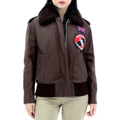 Pre-owned Burberry Ladies Dark Brown Shandwick Detchable Shearling Collar Flight Jacket