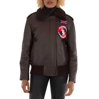 Pre-owned Burberry Ladies Dark Brown Shandwick Detchable Shearling Collar Flight Jacket