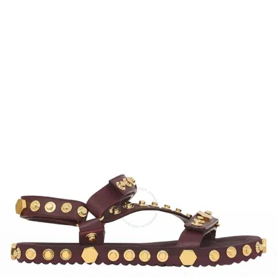 Burberry Ladies Deep Maroon Patterson Studded Sandals In Brown
