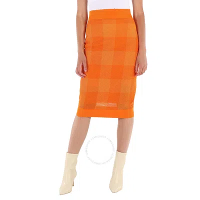 Burberry Ladies Deep Orange Zafina Knit Mesh Midi Pencil Skirt