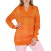 BURBERRY BURBERRY LADIES DEEP ORANGE ZOIE CHECK MESH LACE V-NECK JUMPER