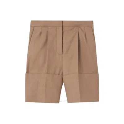 Burberry Ladies Deep Taupe Therry Asian Fit Leg Wool Tailored Shorts In Brown