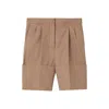 Burberry Ladies Deep Taupe Therry Cuff Detail Wool Tailored Shorts In Brown