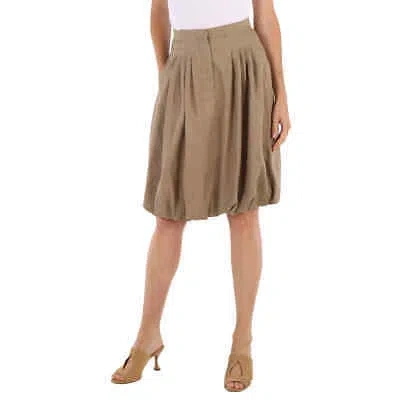 Pre-owned Burberry Ladies Driftwood Linen Blend Bubble Hem Skirt In Check Description
