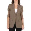 BURBERRY BURBERRY LADIES FAWN KNITTED SLEEVE HOUNDSTOOTH CHECK WOOL TAILORED JACKET
