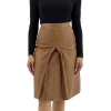 BURBERRY BURBERRY LADIES FLAXSEED BOX PLEAT DETAIL LEATHER A-LINE SKIRT