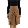 Burberry Ladies Flaxseed Box Pleat Detail Leather A-line Skirt In Flaxseed