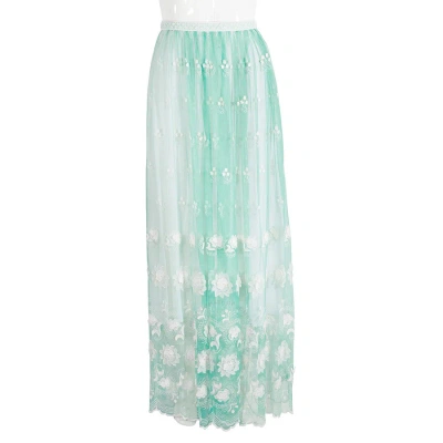 Burberry Ladies Floor-length Embroidered Tulle Skirt In Aqua Green_white