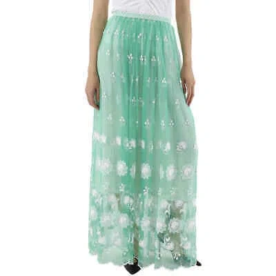 Pre-owned Burberry Ladies Floor-length Embroidered Tulle Skirt In Blue