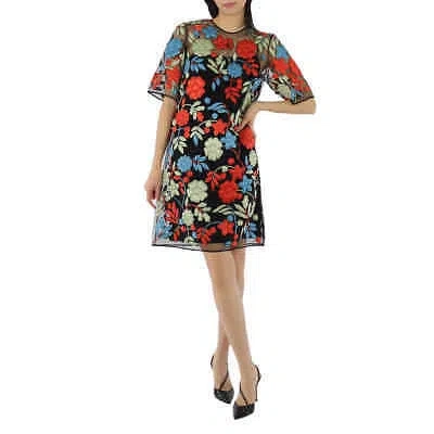 Pre-owned Burberry Ladies Floral Applique Silk-wrapped Foam Dress, Brand Size 6 (us Size In Red