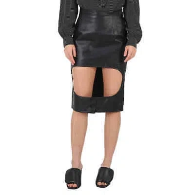Pre-owned Burberry Ladies Florence Black Cutout Leather Skirt
