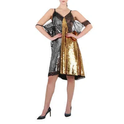 Pre-owned Burberry Ladies Gold Bicolor Sequin Cocktail Dress