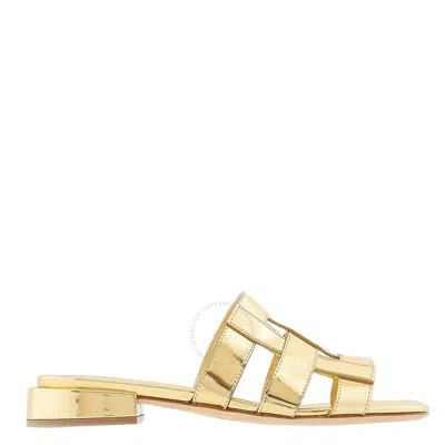 Burberry Ladies Gold Leather Flat Slides In Gold Tone