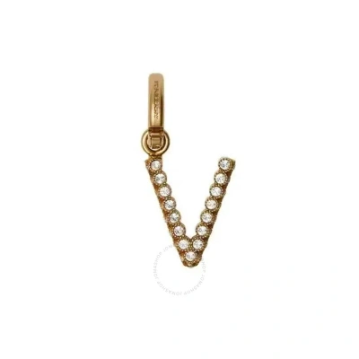 Burberry Ladies Gold V Crystal-embellished Letter Charm In Brass/ Crystal