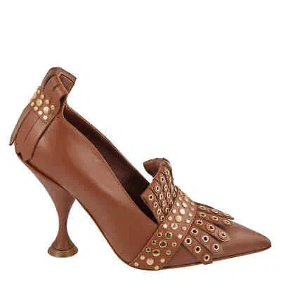 Pre-owned Burberry Ladies Goodall 105 Kiltie Fringe Court Pumps In Brown