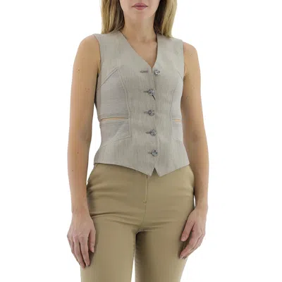 Burberry Ladies Grey Cut-out Detail Technical Wool Waistcoat