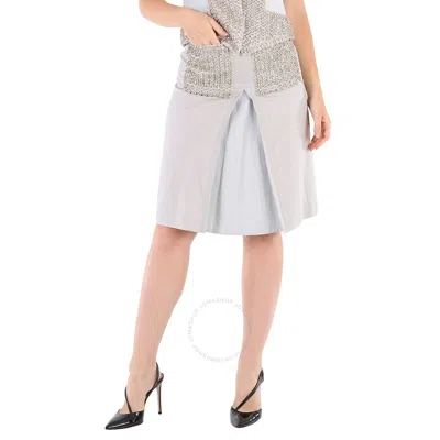 Burberry Ladies Grey Melange Crystal Embroidered Box Pleated Midi Skirt