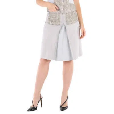 Pre-owned Burberry Ladies Grey Melange Crystal Embroidered Box Pleated Midi Skirt, Brand In Gray