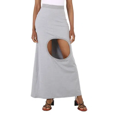 Pre-owned Burberry Ladies Grey Melange Stretch Silk Jersey Step-through Skirt, Brand Size In Gray
