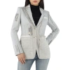 BURBERRY BURBERRY LADIES GREY MELANGE TECHNICAL LINEN BLAZER WITH CRYSTAL EMBROIDERY