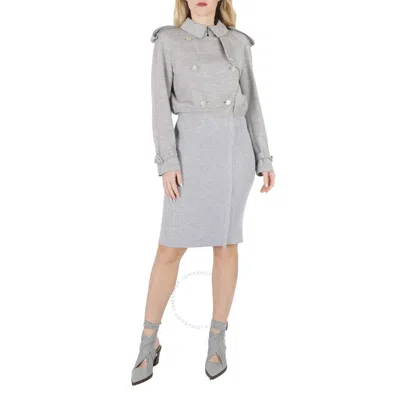 Burberry Ladies Grey Melange Technical Wool Reconstructed Trench Coat In Gray