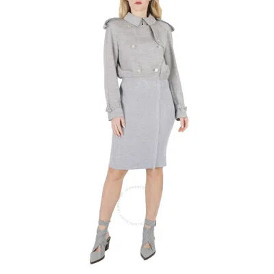 Burberry Ladies Grey Melange Technical Wool Reconstructed Trench Coat