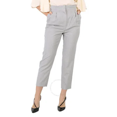 Burberry Ladies Heather Melange Cutout Detail Wool Tailored Trousers In Gray