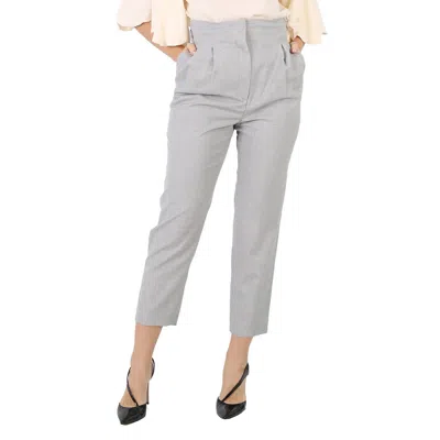 Pre-owned Burberry Ladies Heather Melange Cutout Detail Wool Tailored Trousers, Brand Size In Check Description