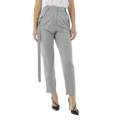 Pre-owned Burberry Ladies Heather Melange Strap Detail Jersey Tailored Trousers, Brand In Check Description