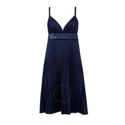 Burberry Ladies Ink Blue Empire-line Pleated Dress In Animal Print