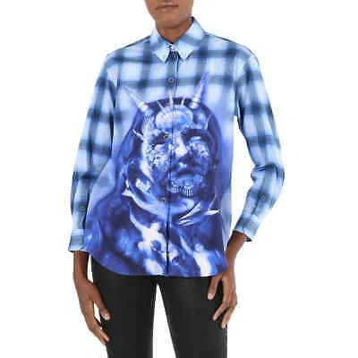 Pre-owned Burberry Ladies Ink Blue Sea Maiden Print Plaid Shirt In Multicolor