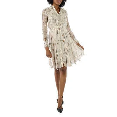 Pre-owned Burberry Ladies Isla Ruffle Detail Long-sleeve Dress In Yellow