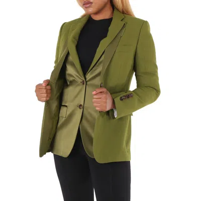 Pre-owned Burberry Ladies Juniper Green Wool Ramie And Silk Satin Tailored Jacket, Brand