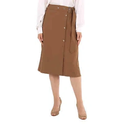 Pre-owned Burberry Ladies Keeley Warm Walnut Belted Mid-length Skirt In Check Description