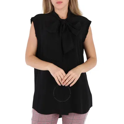 Burberry Ladies Kimmy Black Sleeveless Silk Crepe De Chine Tie-neck Shirt