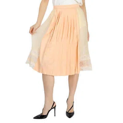 Pre-owned Burberry Ladies Lace Detail Silk Soft Peach Skirt In Orange