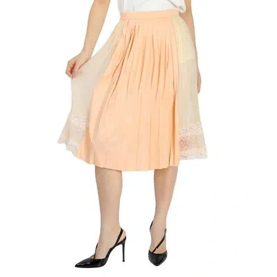 Pre-owned Burberry Ladies Lace Detail Silk Soft Peach Skirt In Orange