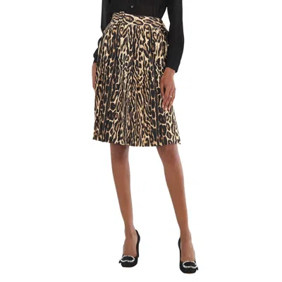 Pre-owned Burberry Ladies Leopard Print Stretch Silk Pleated Skirt In Beige