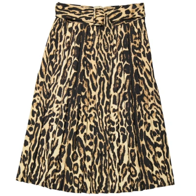 Burberry Ladies Leopard Print Stretch Silk Pleated Skirt In Camel